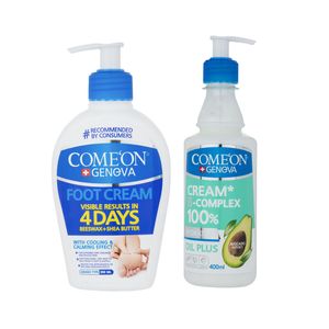 کرم مرطوب کننده کامان مدل oil pluse حجم 400 میلی لیتر به همراه کرم رفع ترک پا مدل shea butter حجم 300 میلی لیتر