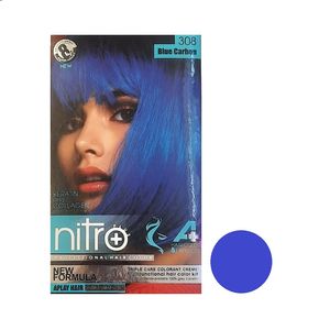 کیت رنگ مو و ابرو نیترو پلاس شماره 308 حجم 50 میلی لیتر رنگ آبی کاربنی