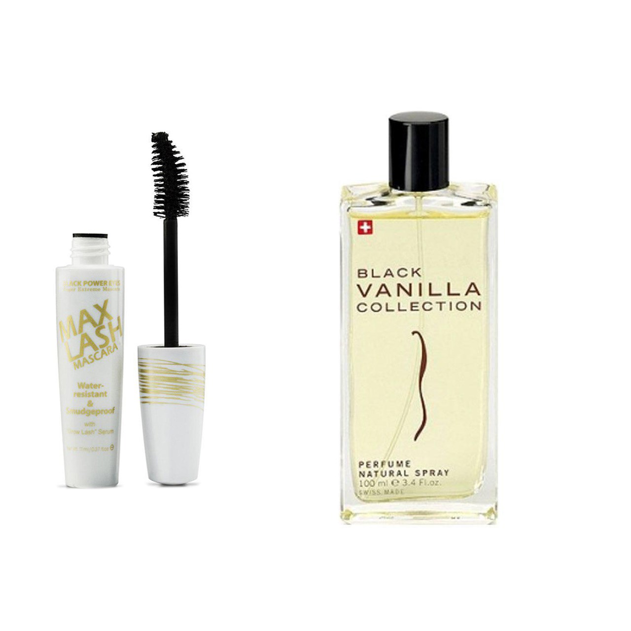 ادو پرفیوم ماسک کالکشن استاویتا مدل black vanilla به همراه ریمل حجم دهنده پیرونا مدل max lash
