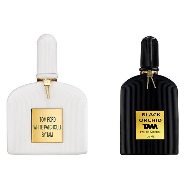 ادو پرفیوم مردانه تام مدل black orchid حجم 25 میلی لیتر به همراه ادو پرفیوم زنانه تام مدل white patchouli حجم 25 میلی لیتر