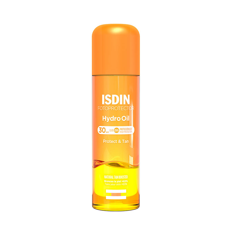 اسپری ضد آفتاب بدون رنگ ایزدین spf 30 مدل هیدرو اویل مناسب برای انواع پوست حجم 200 میلی‌لیتر