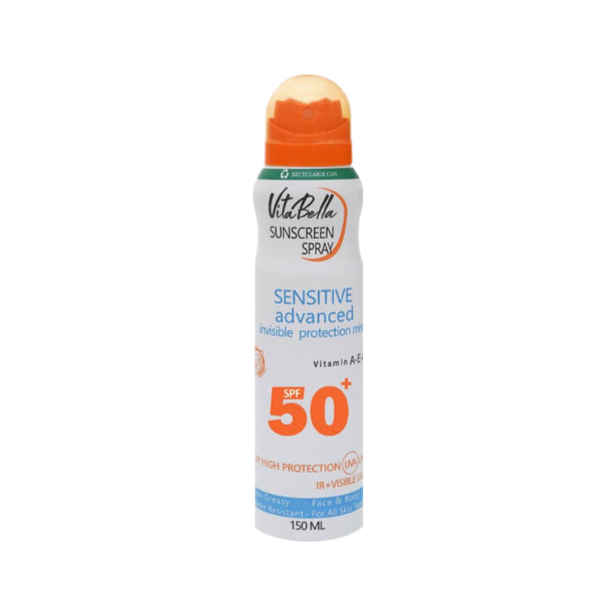 اسپری ضد آفتاب بدون رنگ ویتابلا spf 50 مدل sun مناسب انواع پوست حجم 150میلی‌لیتر
