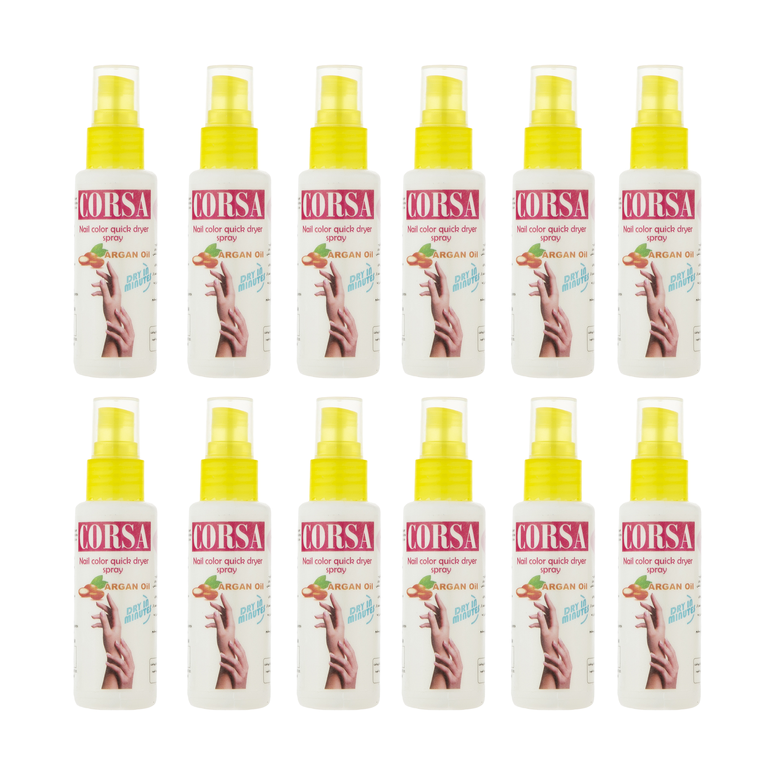 اسپری لاک خشک کن ناخن مدل argan oil حجم 50 میلی لیتر بسته 12 عددی