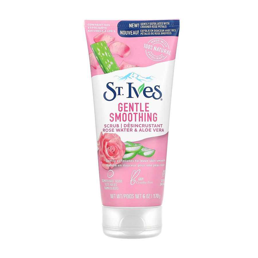 اسکراب لایه بردار پوست اس تی.ایوز سری gentle smoothing مدل rose water and aloe vera حجم 170 میلی لیتر