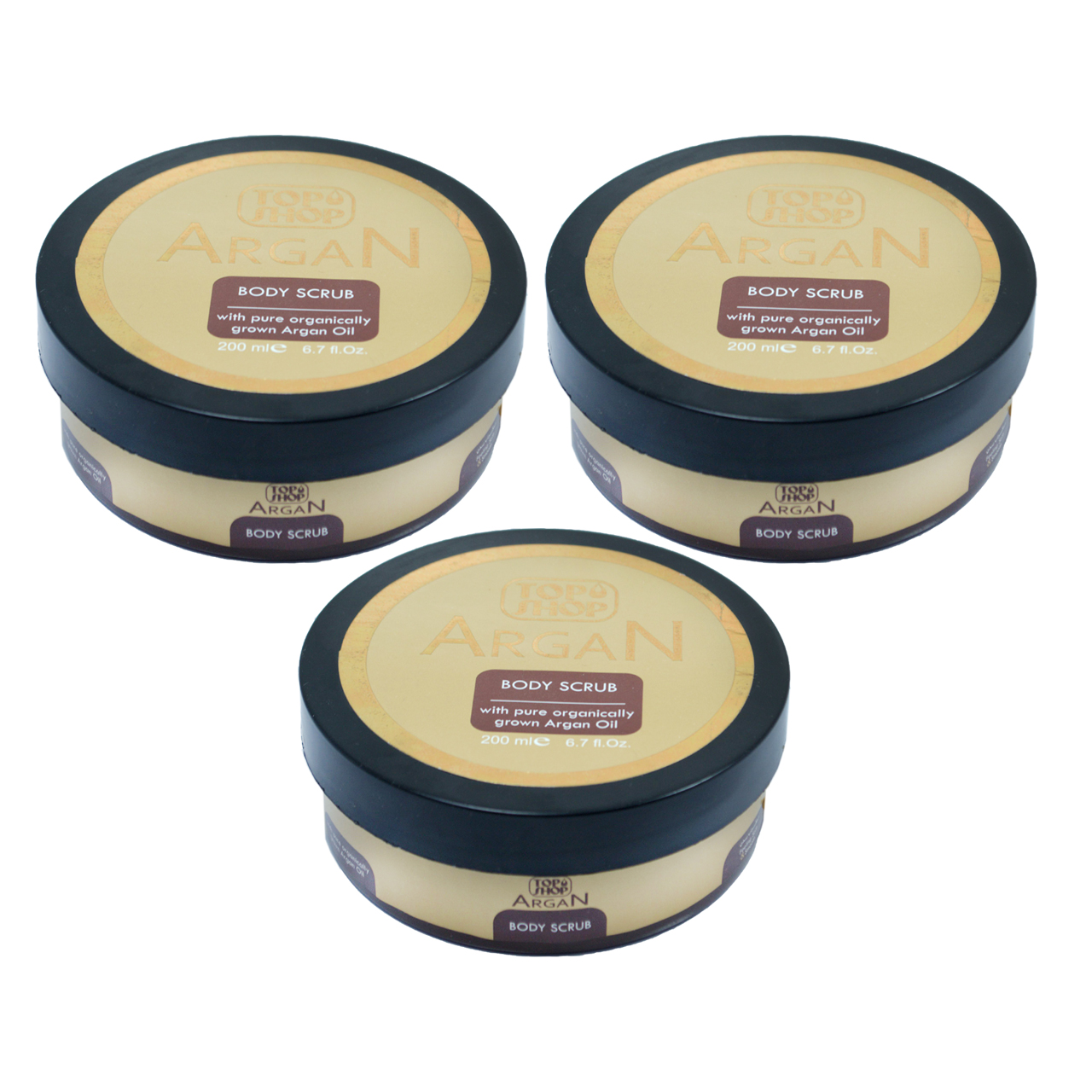 اسکراب لایه بردار پوست تاپ شاپ مدل argan oil حجم 200 میلی لیتر مجموعه 3 عددی
