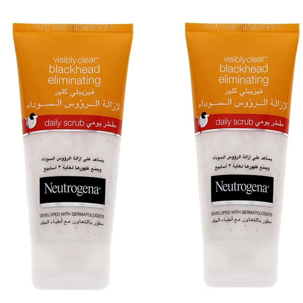 اسکراب لایه بردار پوست نوتروژینا سری visibly clear مدل blackhead eliminating حجم 150 میلی لیتر مجموعه 2 عددی