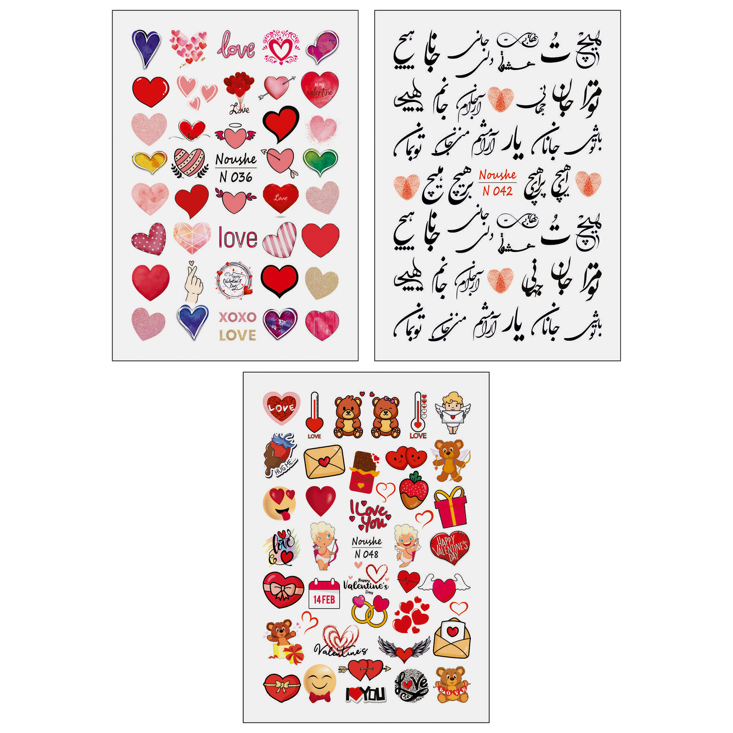 برچسب لنز ناخن مدل عشق کد n36 42 48 مجموعه 3 عددی