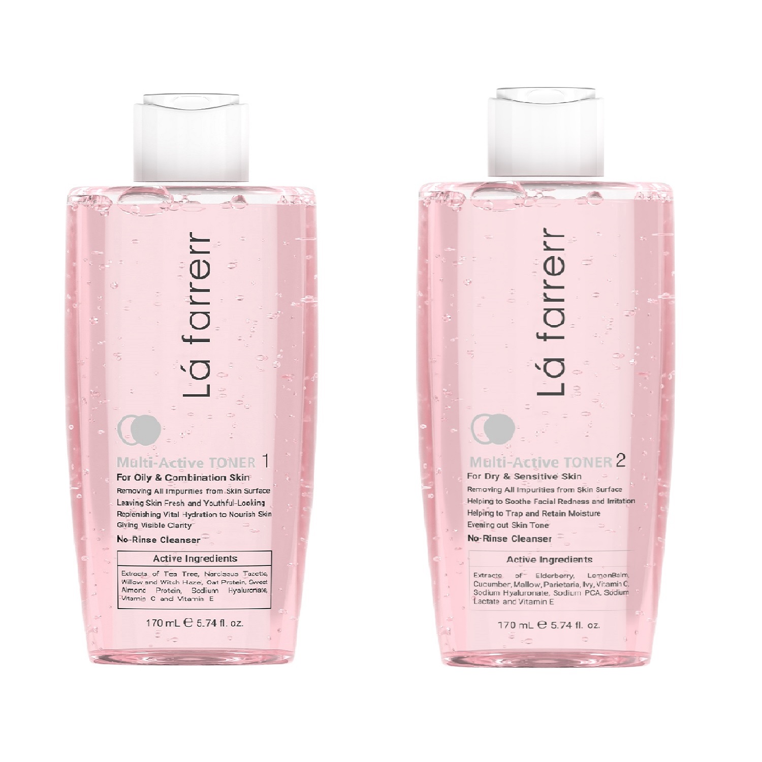 تونر پاک کننده صورت لافارر مدل multiactive toner1 حجم 170 میلی لیتر به همراه تونر پاک کننده صورت لافارر مدل multiactive toner2