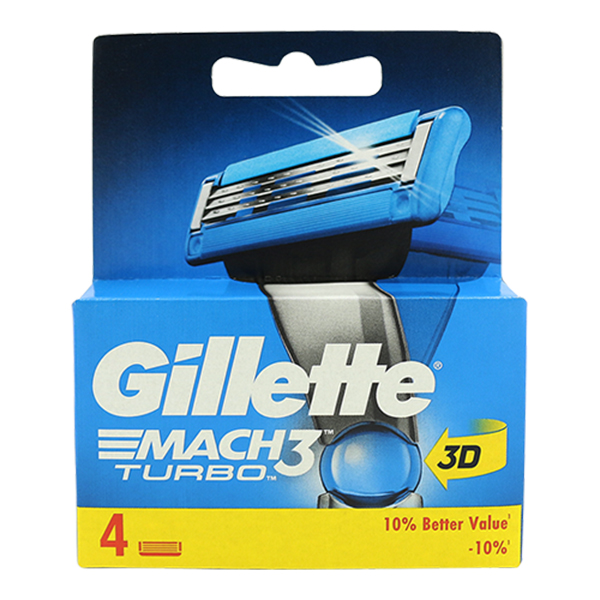 تیغ یدک ژیلت مدل mach3 turbo 3d بسته 4 عددی
