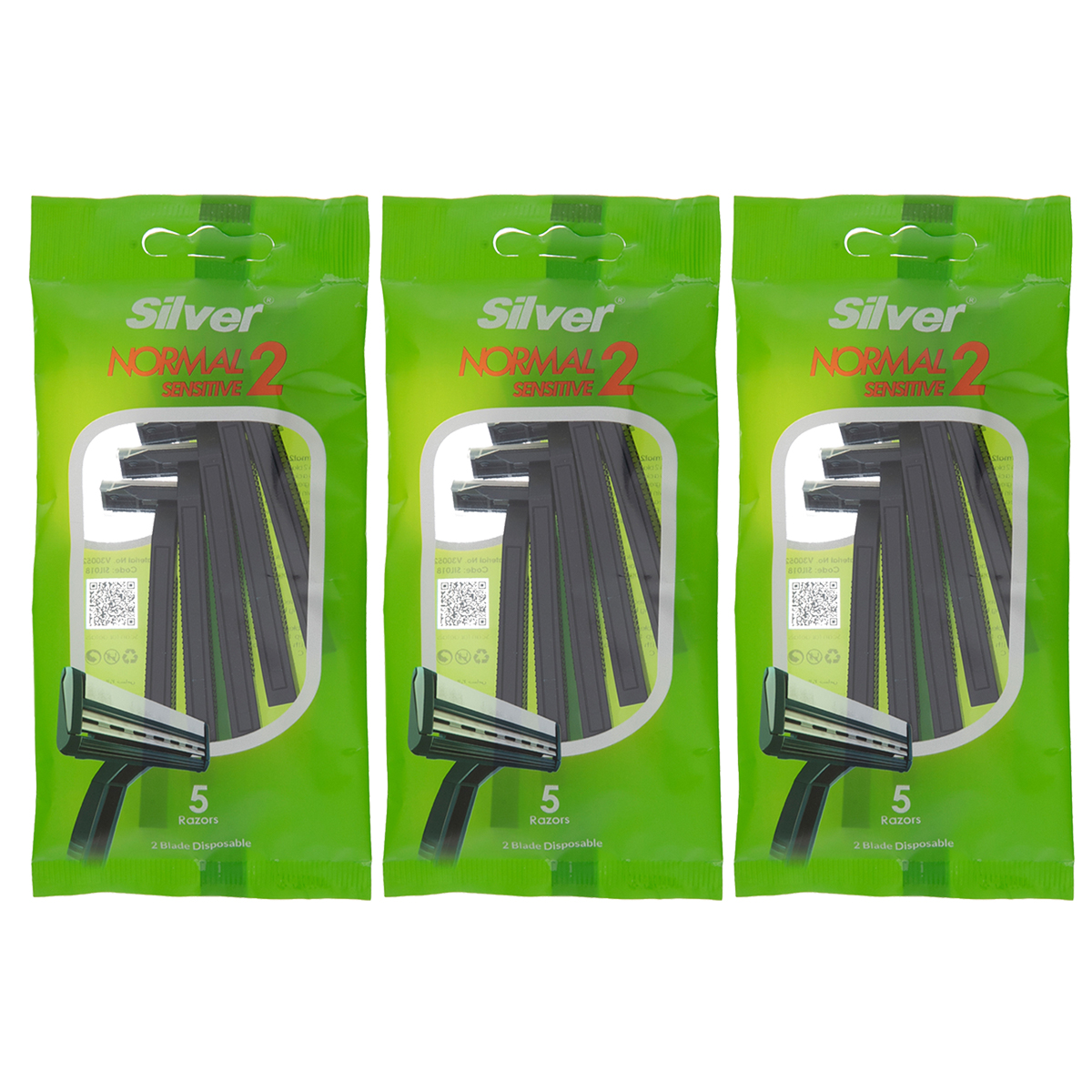 خود تراش سیلور مدل normal 2 sensitive مجموعه 3 عددی