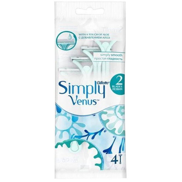 خودتراش ژیلت مدل simply venus blue بسته 4 عددی