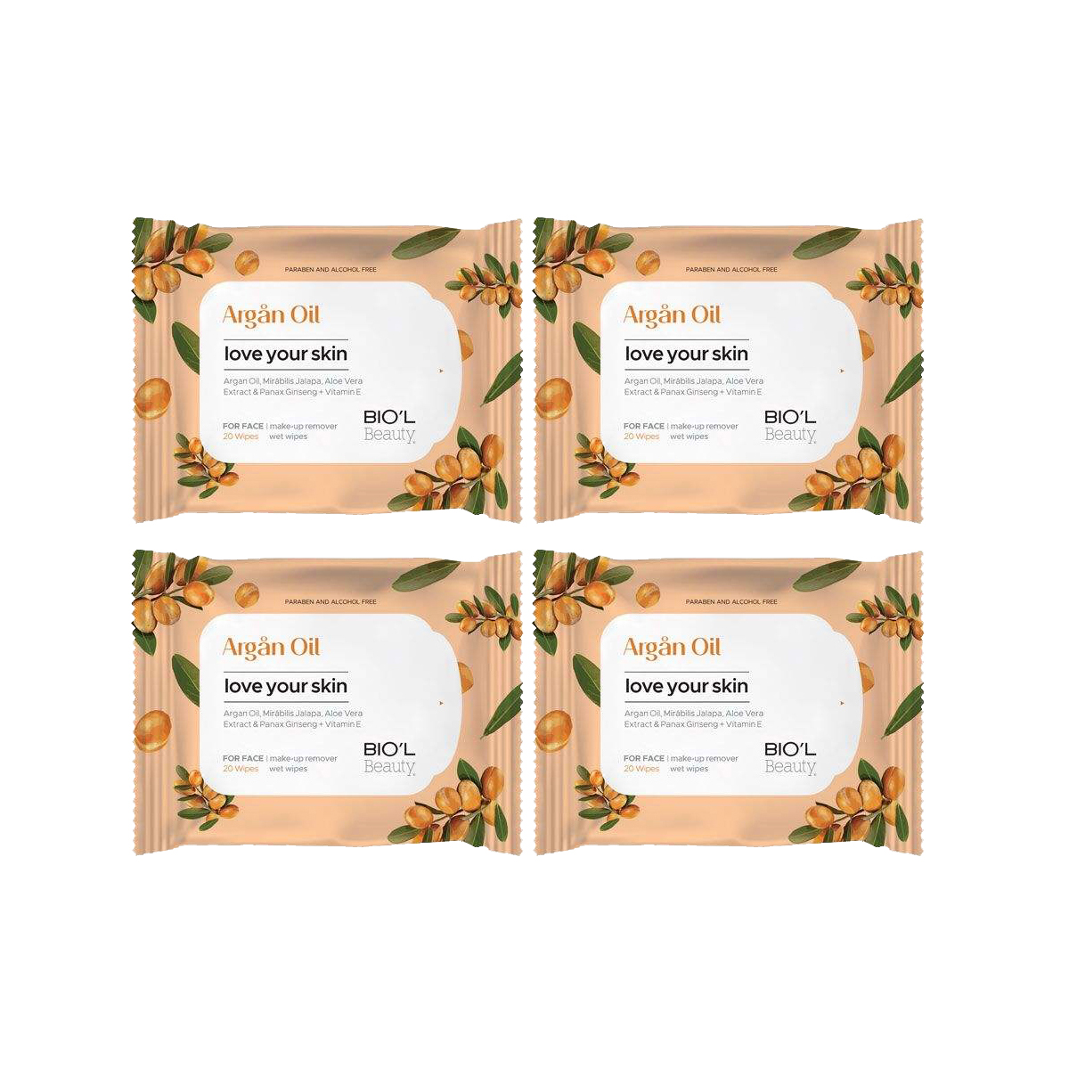 دستمال مرطوب بیول مدل argan oil مجموعه 4 عددی