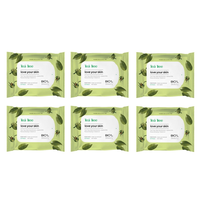 دستمال مرطوب بیول مدل tea tree بسته 6 عددی