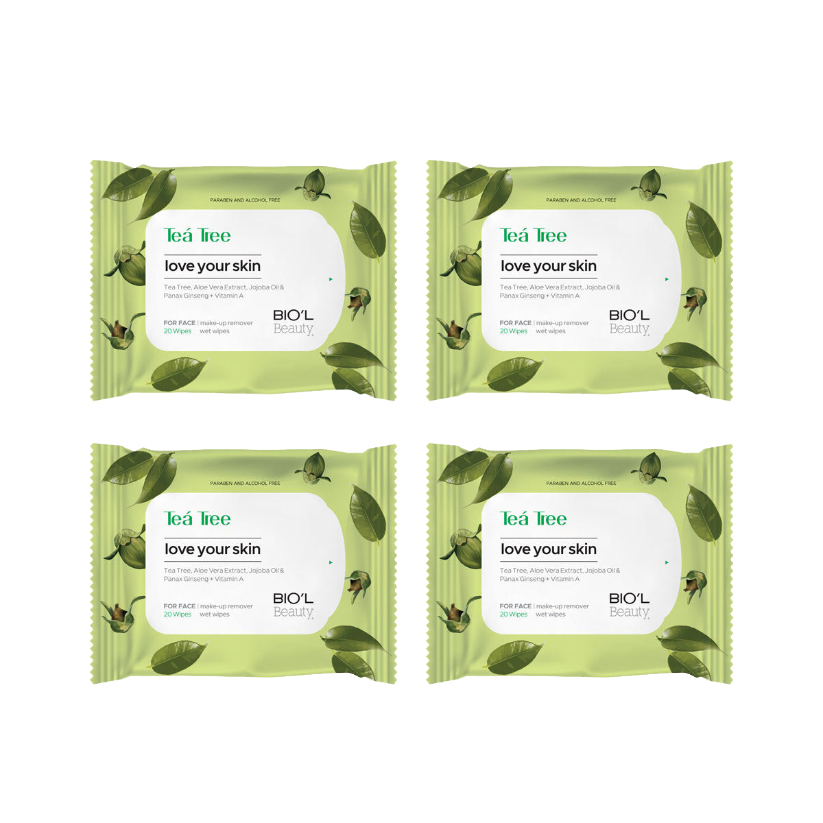 دستمال مرطوب بیول مدل tea tree مجموعه 4 عددی