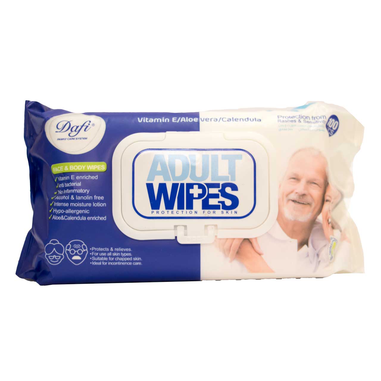 دستمال مرطوب دافی مدل adult wipes بسته 100 عددی