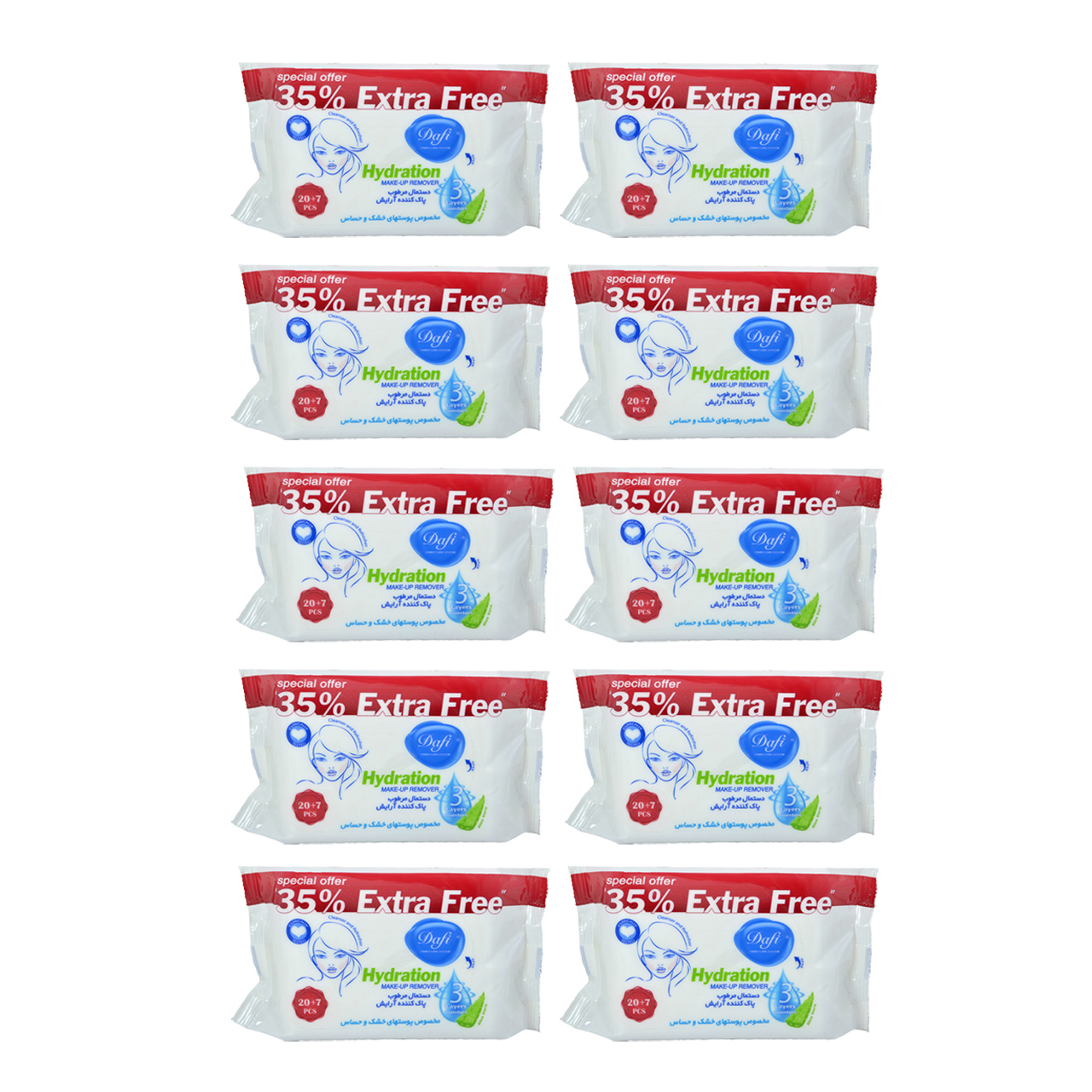 دستمال مرطوب دافی مدل hydration مجموعه 10 عددی