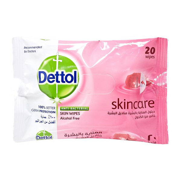 دستمال مرطوب دتول مدل skincare بسته‌ 20 عددی