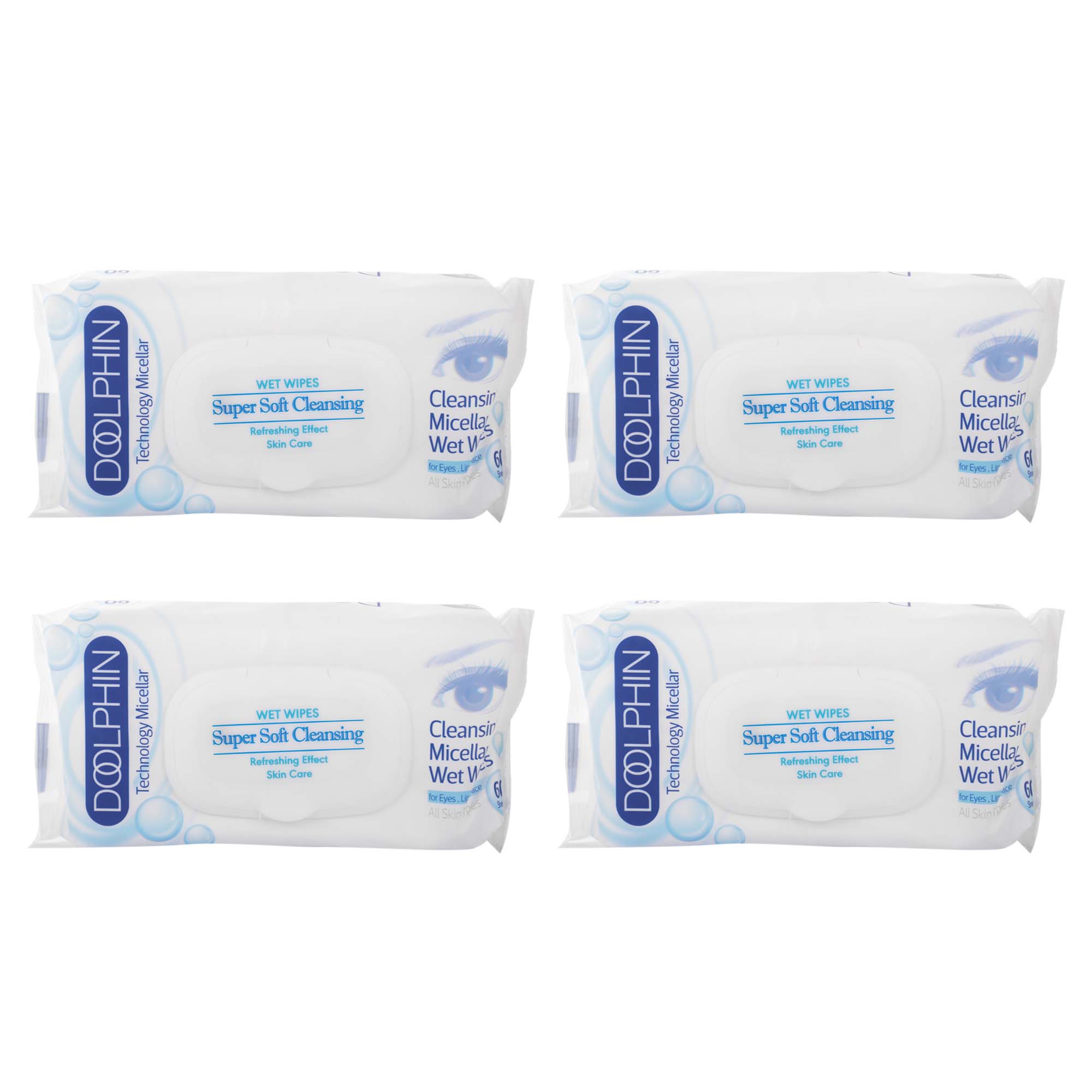 دستمال مرطوب دلفین مدل skin care مجموعه 4 عددی