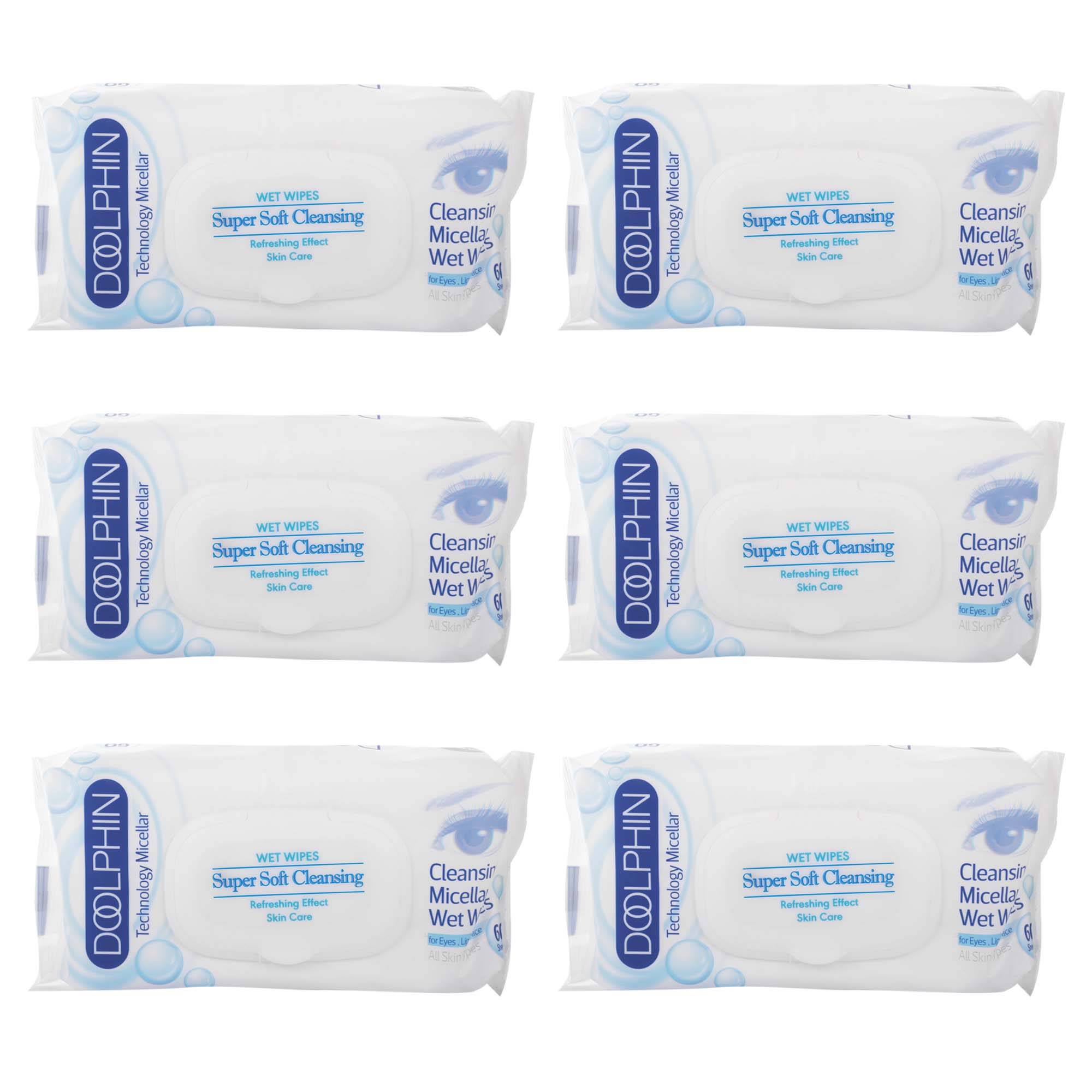 دستمال مرطوب دلفین مدل skin care مجموعه 6 عددی