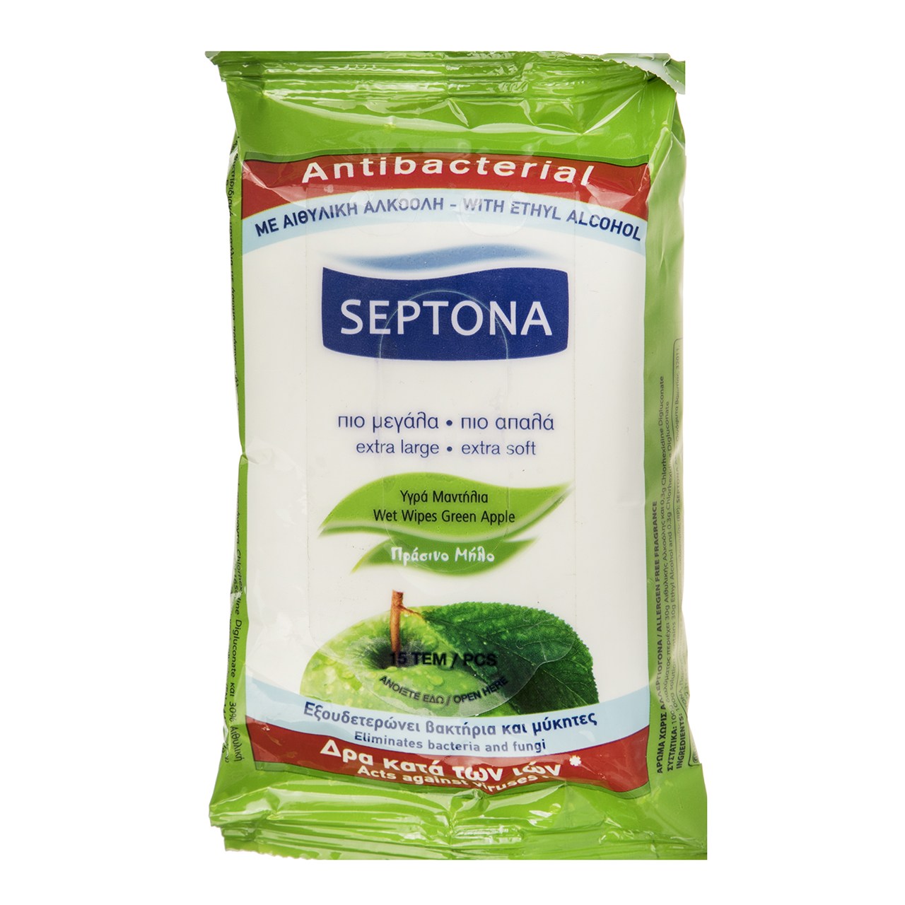 دستمال مرطوب سپتونا مدل green apple بسته 15 عددی