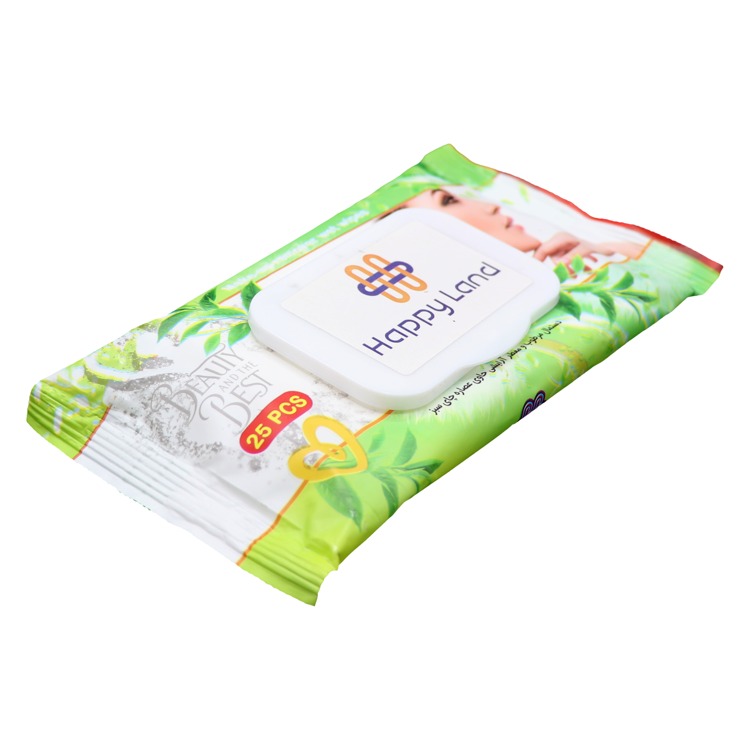 دستمال مرطوب هپی لند مدل beauty green بسته 25 عددی