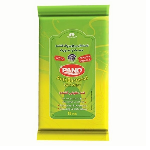 دستمال مرطوب پانو مدل anti bacterial بسته 15 عددی