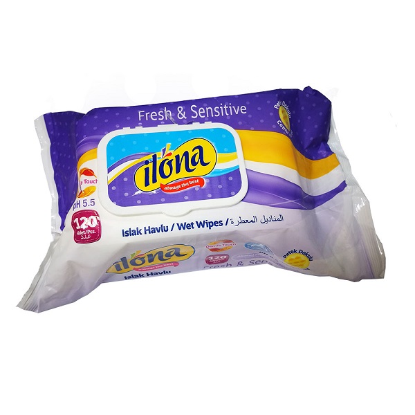 دستمال مرطوب پاک کننده آرایش ایلونا مدل fresh & sensitive بسته 120 برگی رنگ بنفش