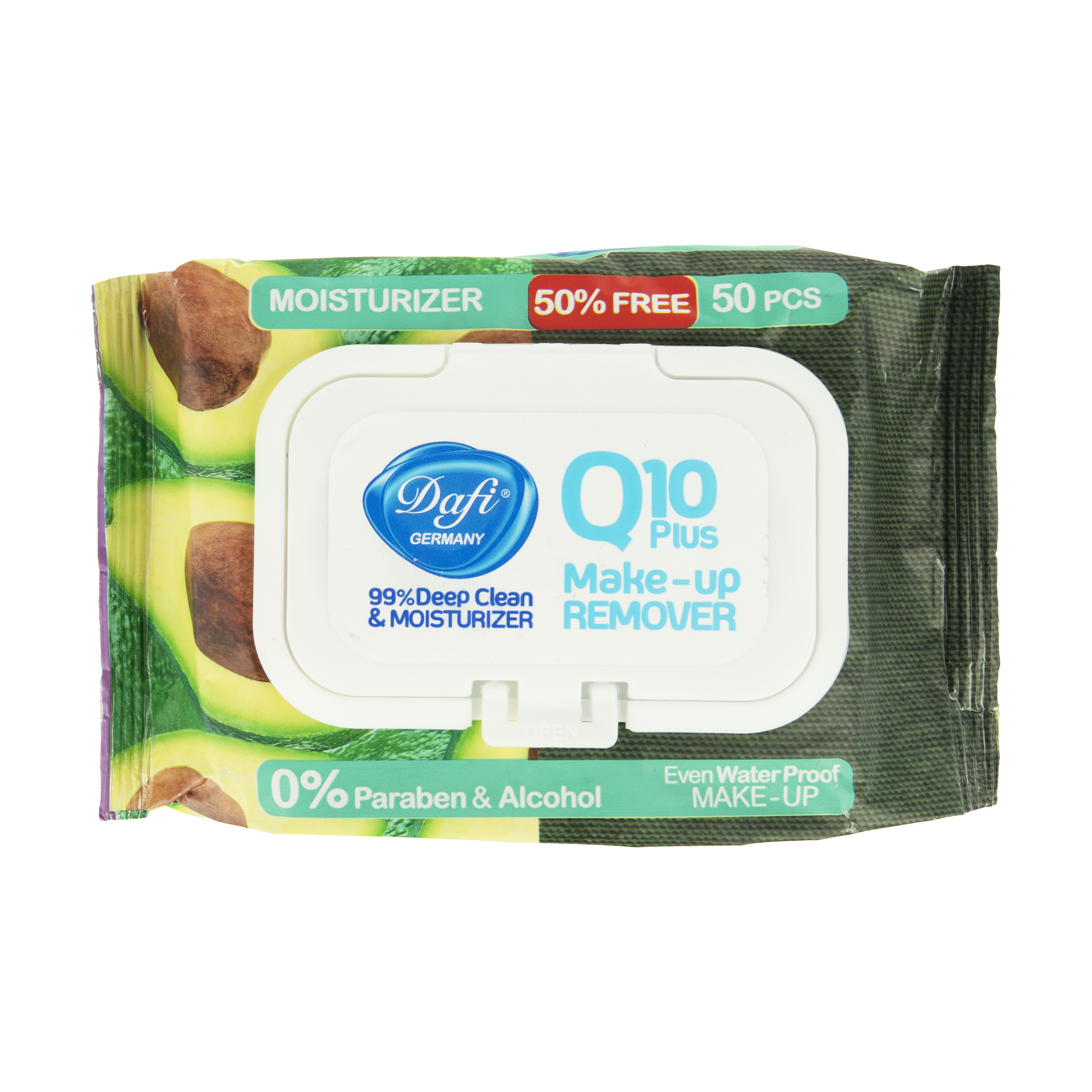 دستمال مرطوب پاک کننده آرایش دافی مدل q10 plus بسته 50 عددی