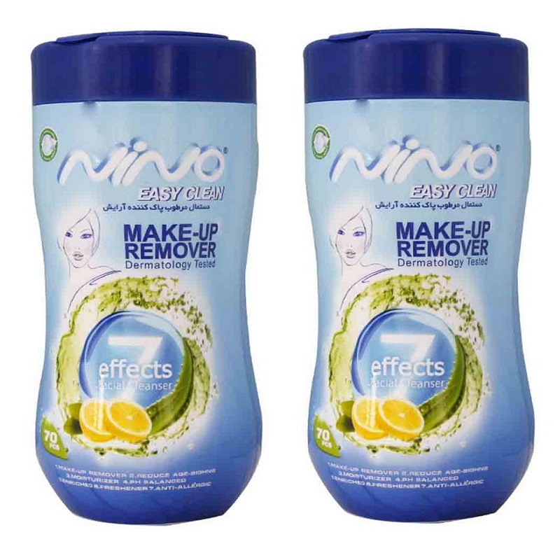 دستمال مرطوب پاک کننده آرایش نینو مدل easy clean مجموعه دو عددی