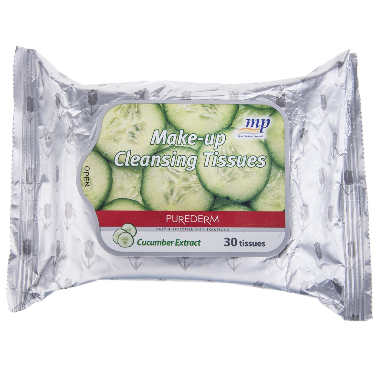 دستمال مرطوب پاک کننده آرایش پیوردرم مدل cucumber extract بسته 30 عددی