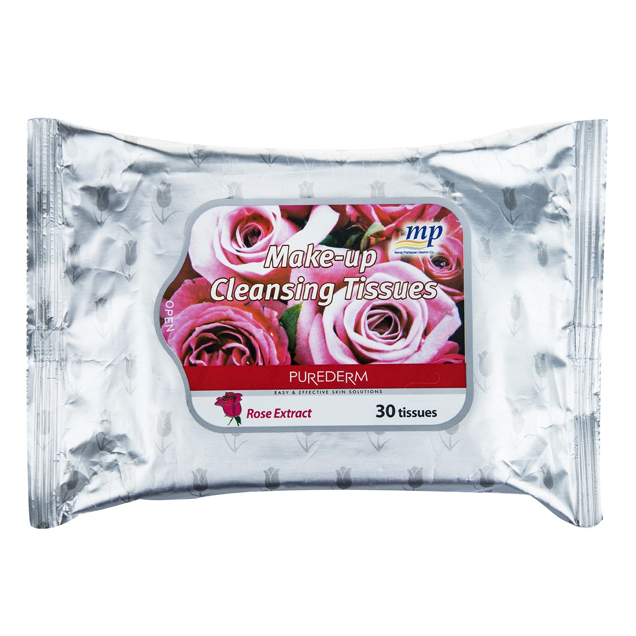 دستمال مرطوب پاک کننده آرایش پیوردرم مدل rose بسته 30 عددی