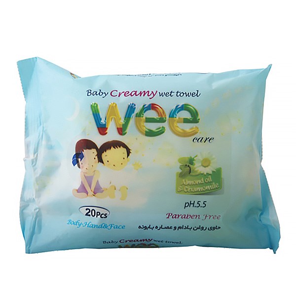 دستمال مرطوب کودک وی مدل baby creamy towel بسته 20 عددی