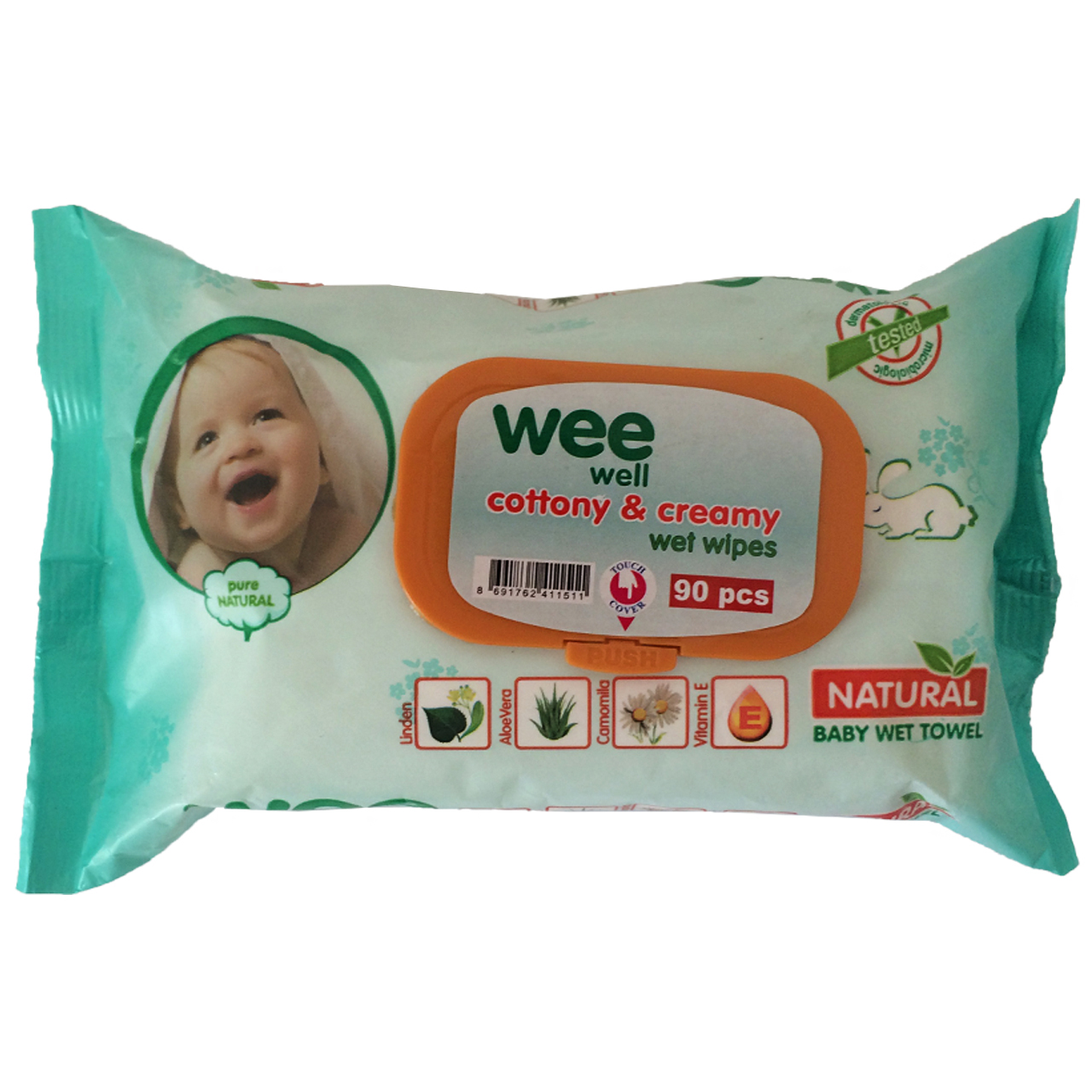 دستمال مرطوب کودک وی ول مدل creamy بسته 90 عددی