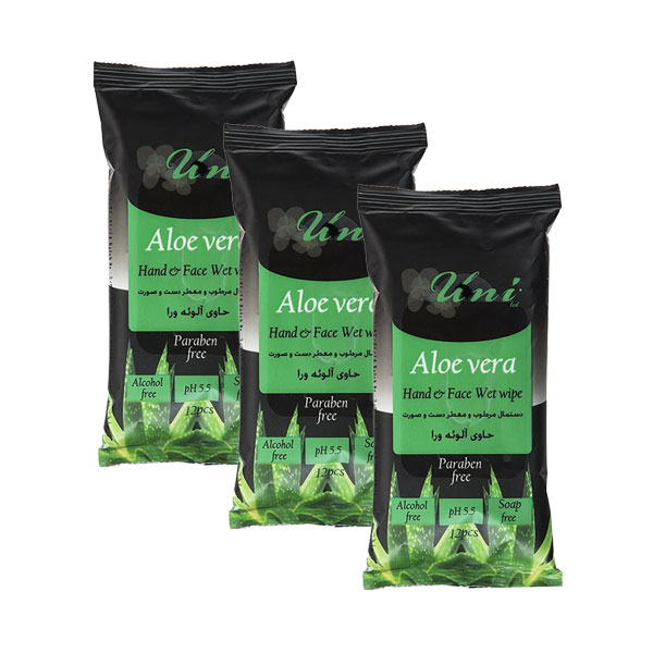 دستمال مرطوب یونی لد مدل aloe vera مجموعه 3 عددی
