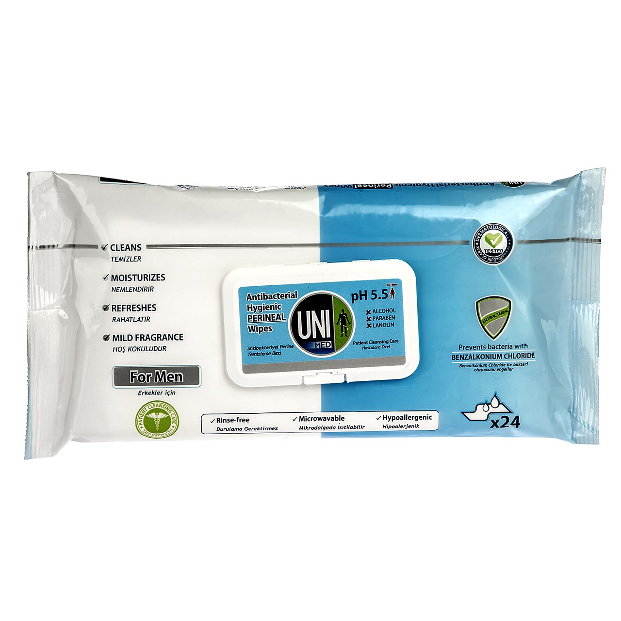 دستمال مرطوب یونی لد مدل antibacterial hygienic perineal بسته 24 عددی