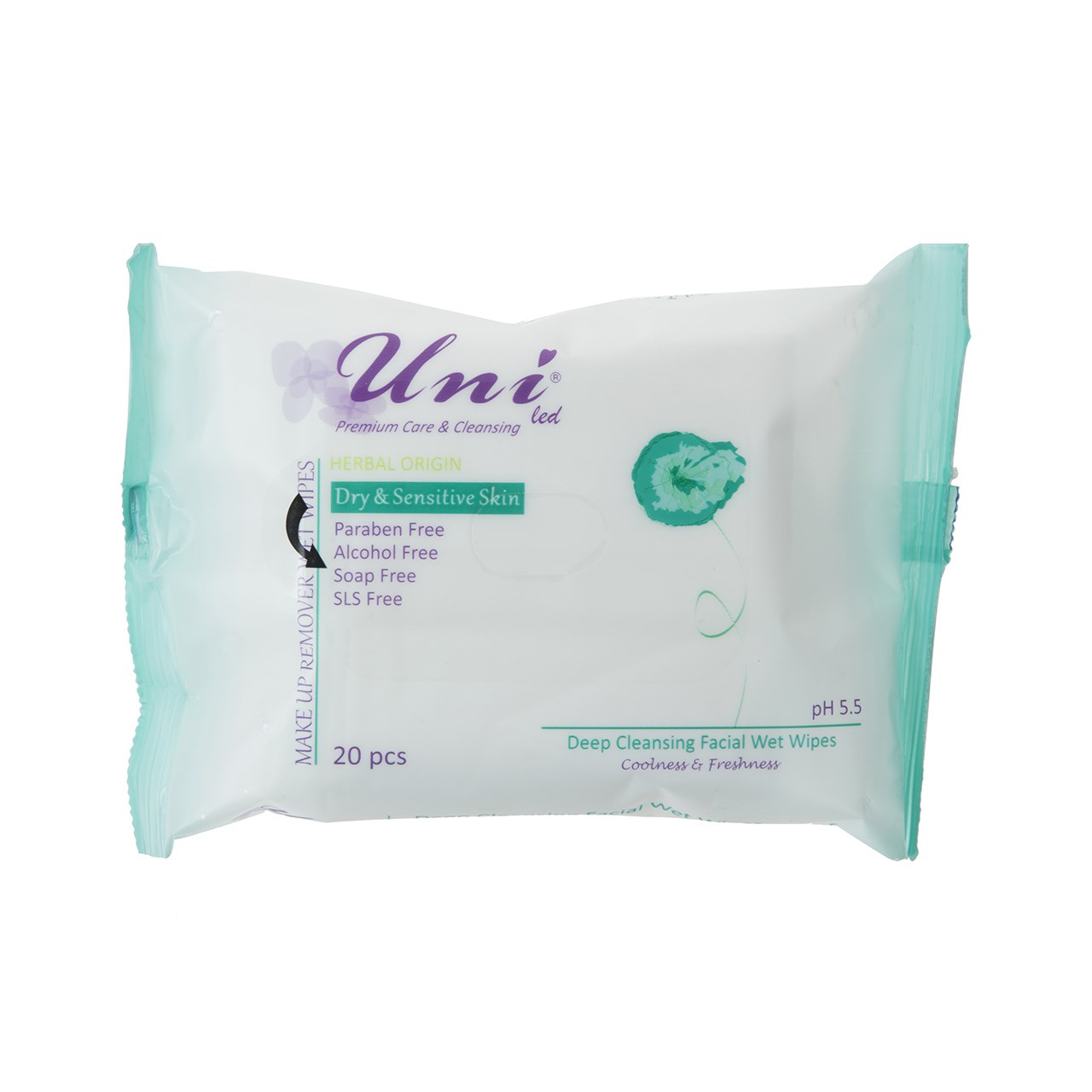 دستمال مرطوب یونی لد مدل dry and sensitive skin بسته 20 عددی