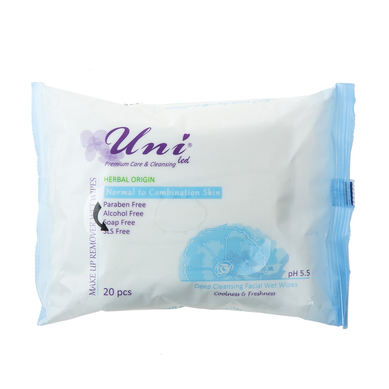 دستمال مرطوب یونی لد مدل normal to combination skin بسته 20 عددی