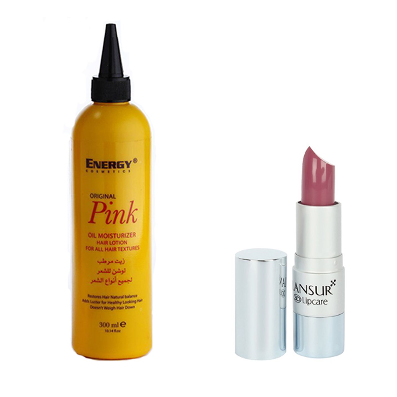 روغن مرطوب کننده مو انرژی مدل pink به همراه رژ لب جامد لنسور سری 3d شماره d07