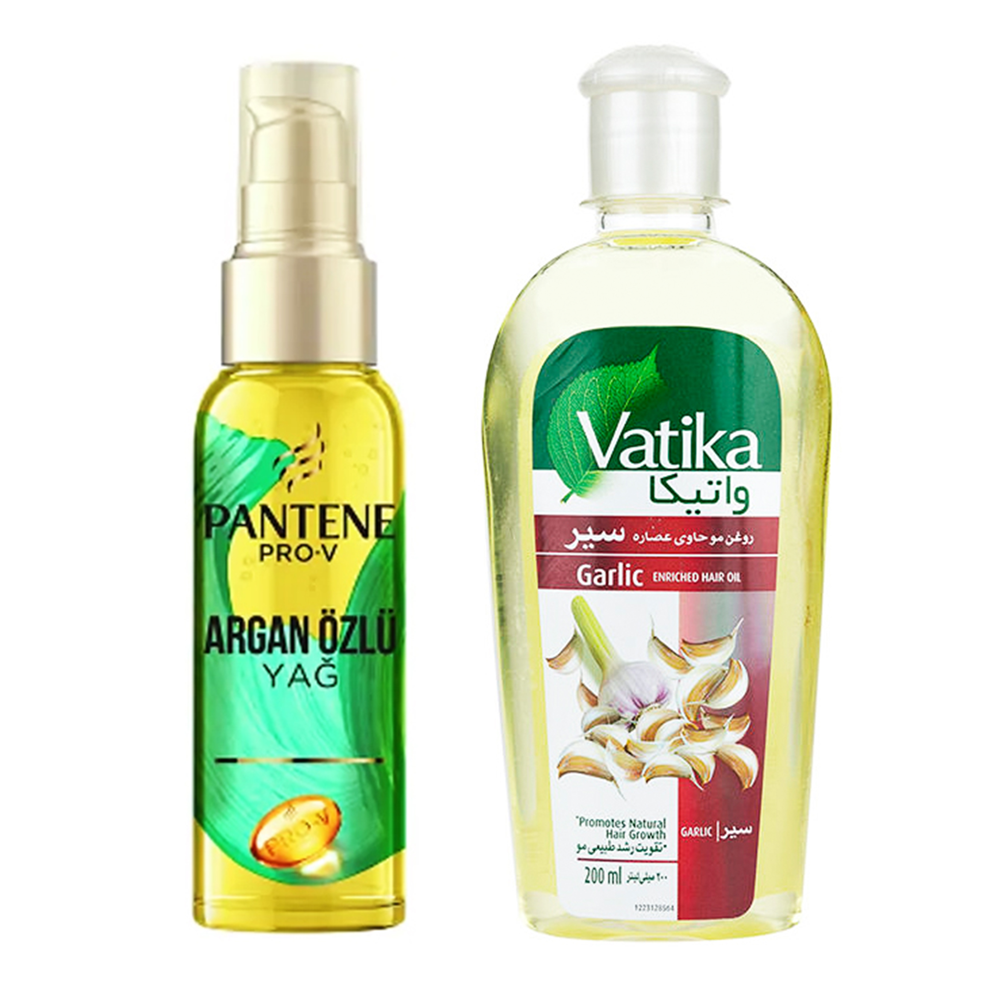 روغن مو پنتن مدل argan حجم 100 میلی لیتر به همراه روغن نرم و درخشان کننده مو واتیکا مدل garlic حجم 200 میلی لیتر