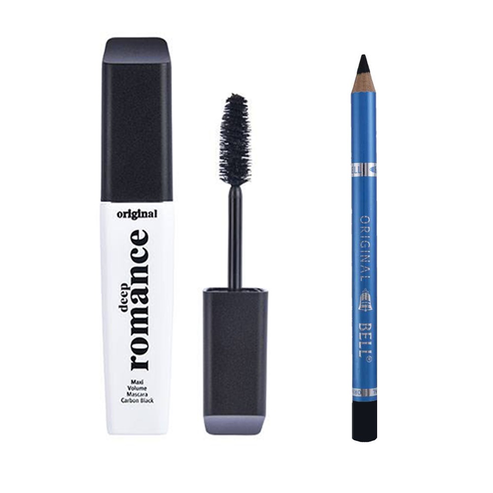 ریمل حجم دهنده دیپ رومانس مدل dr01 به همراه مداد چشم بل مدل waterproof long lasting