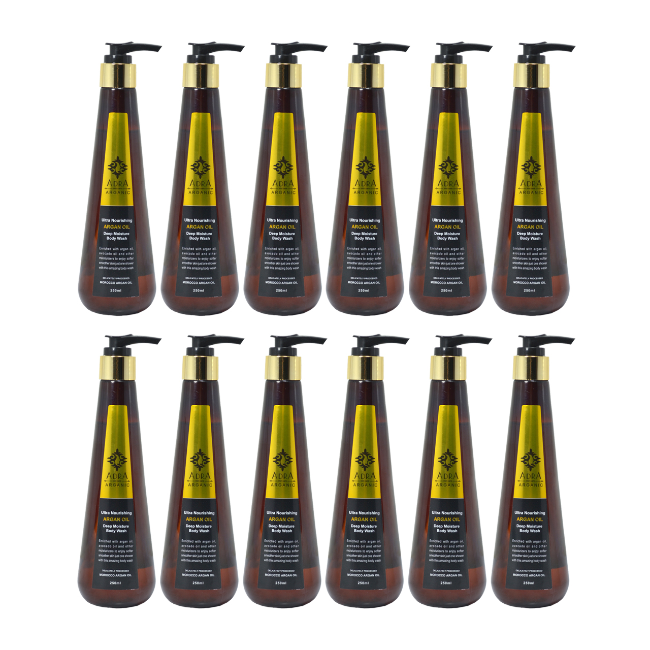 شامپو بدن آدرا مدل argan حجم 250 میلی لیتر مجموعه 12 عددی