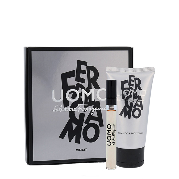 شامپو بدن سالواتوره فراگامو مدل uomo حجم 50 میلی لیتر به همراه عطر جیبی سالواتوره فراگامو مدل uomo حجم 5 میلی لیتر