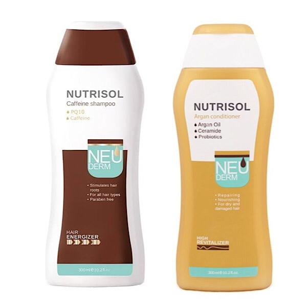 شامپو ضد ریزش مو نئودرم مدل nutrisol حجم 300 میلی لیتر به همراه نرم کننده