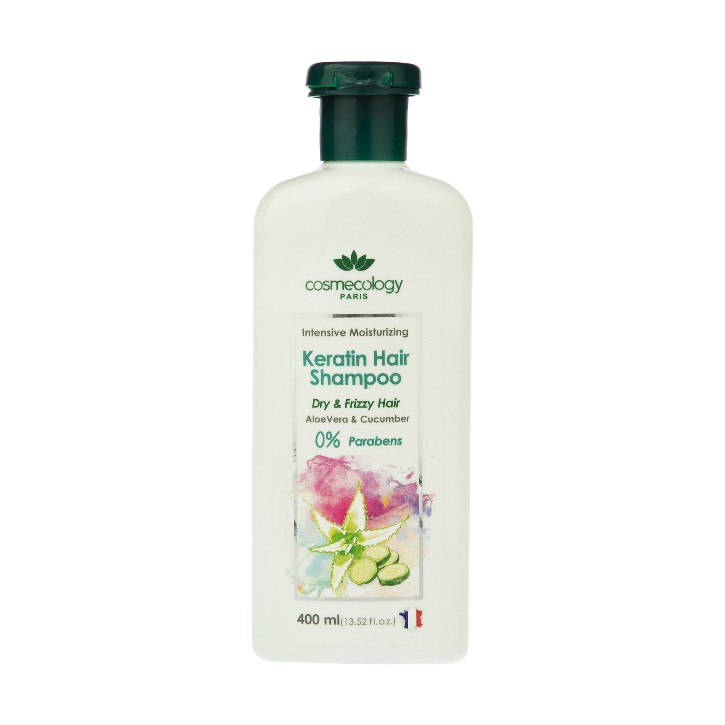 شامپو کراتینه مرطوب کننده قوی موی سر کاسمکولوژی مدل aloe vera حجم 400 میلی لیتر