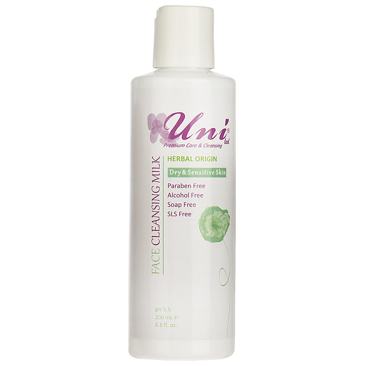 شیر پاک کن یونی لد سری herbal origin مدل dry and sensitive skin حجم 200 میلی لیتر