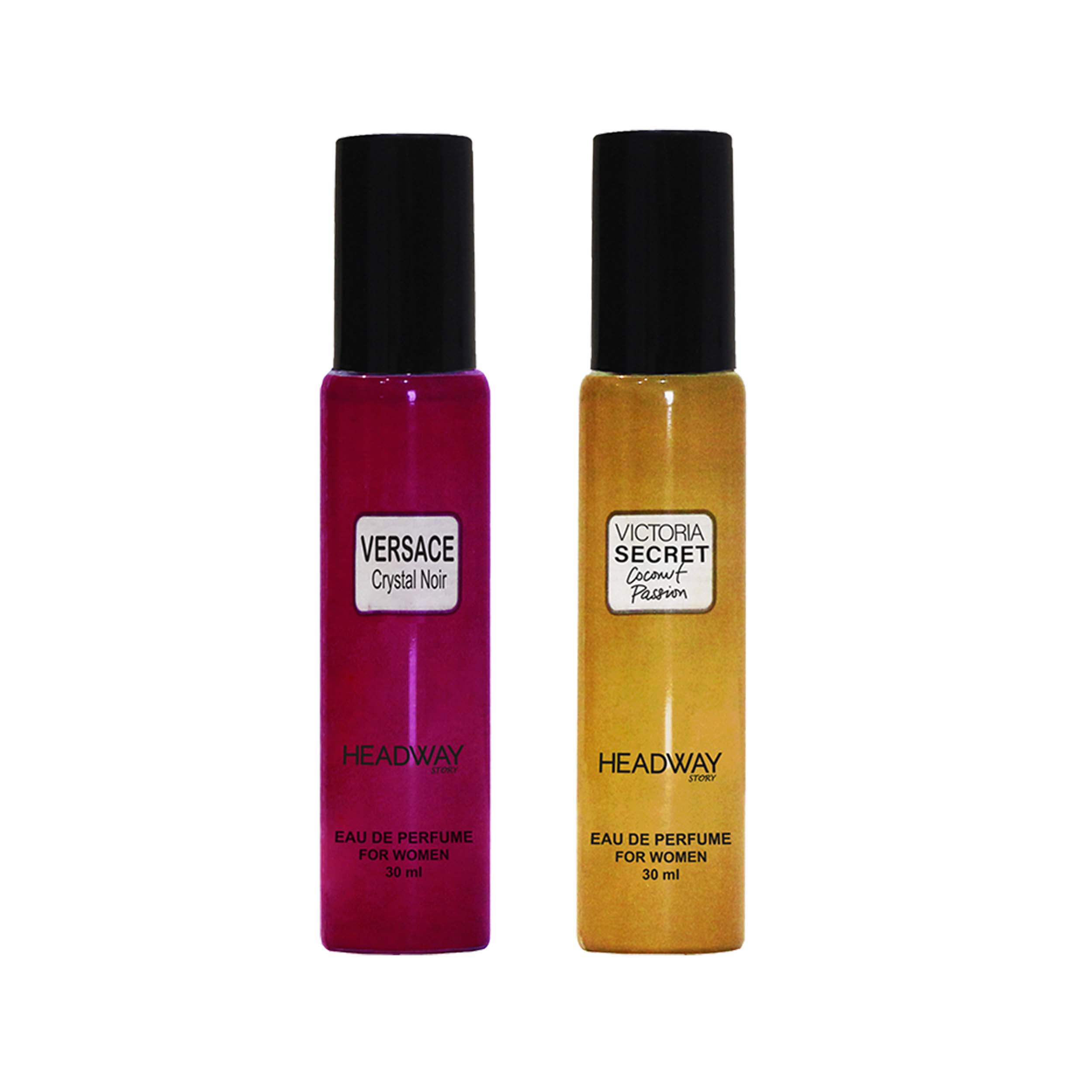 عطر جیبی زنانه هدوی استوری مدل ویکتوریا سکرت نارگیل و ورساچه کریستال نویر حجم 30 میلی لیتر مجموعه 2 عددی