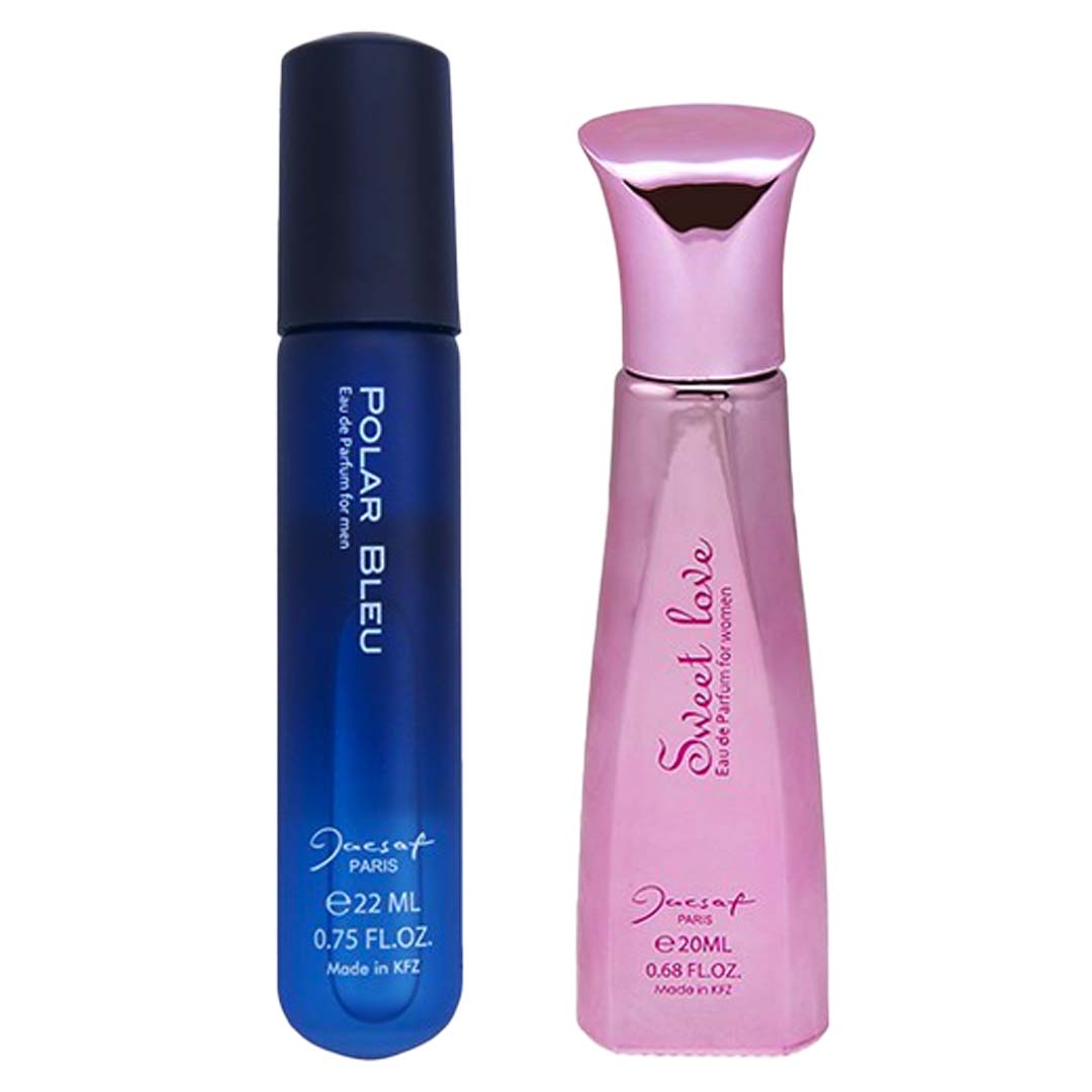 عطر جیبی زنانه ژک ساف مدل sweet love حجم 20 میلی لیتر به همراه عطر جیبی مردانه ژک ساف مدل polar bleu حجم 22 میلی لیتر