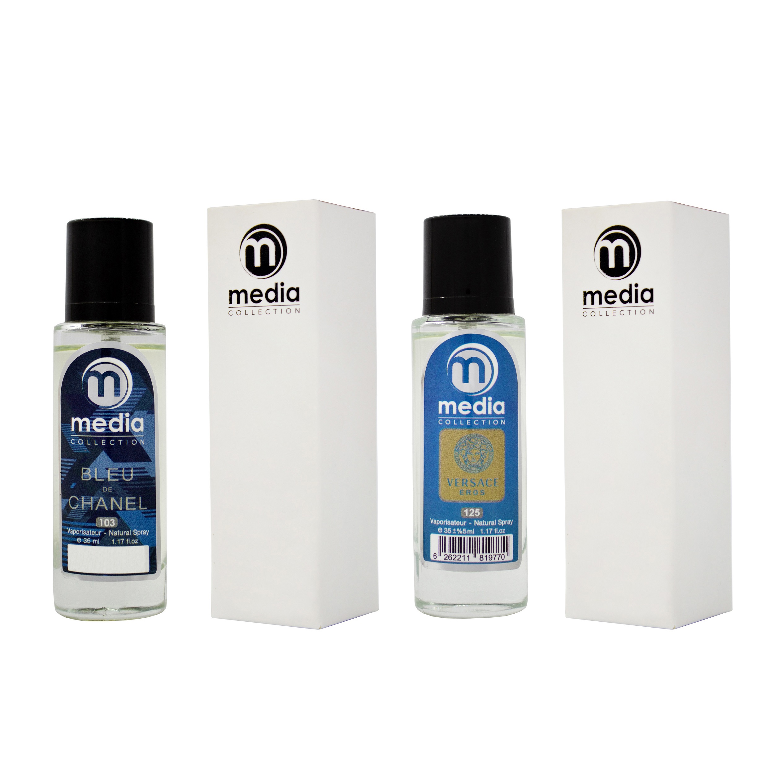 عطر جیبی مردانه مدیا مدل bleu de chanel حجم 35 میلی لیتر به همراه عطر جیبی مردانه مدیا مدل versace eros حجم 35 میلی لیتر