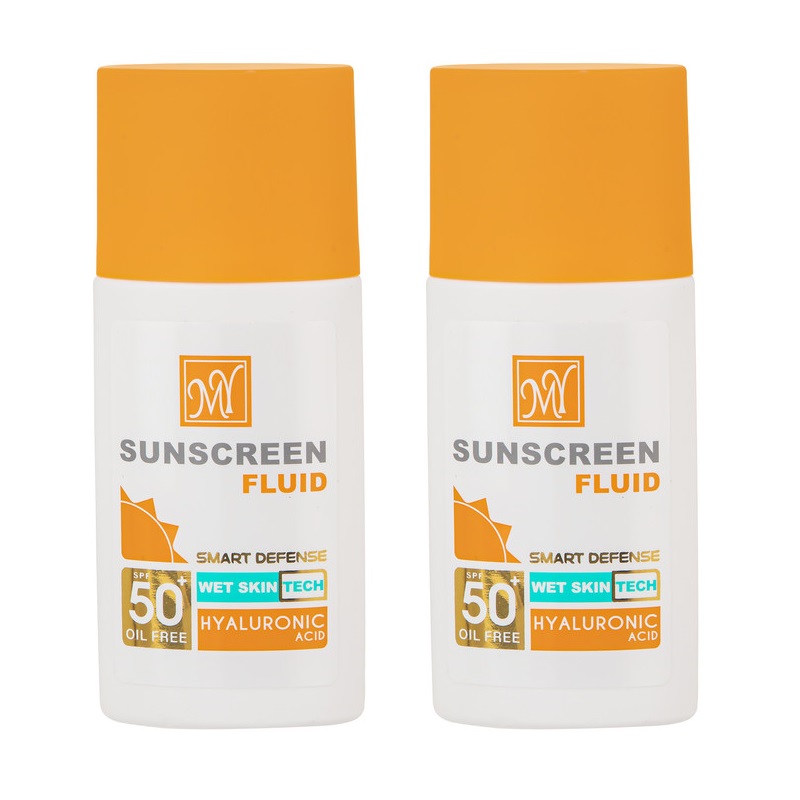 فلوئید ضد آفتاب بی رنگ مای spf50 مدل hyaluronic acid مناسب انواع پوست حجم 50 میلی لیتر مجموعه 2 عددی