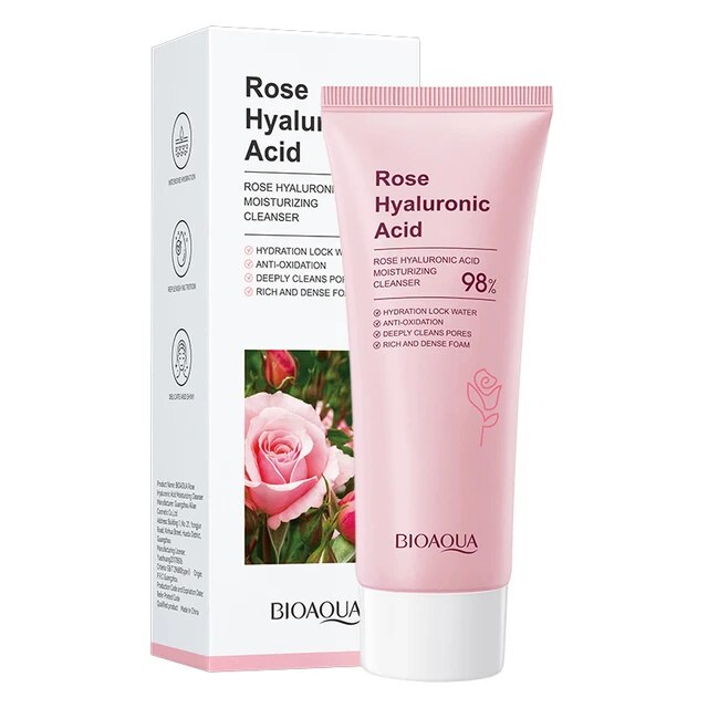 فوم شستشوی صورت بایوآکوا مدل rose hyaluronic وزن 100 گرم